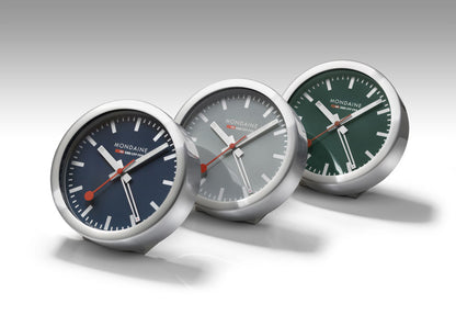 Mondaine Swiss Railways Alarm Clock 12.5 cm Aluminum • Table & Wall Clock • Sweeping Seconds Hand