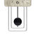 Wanduhr-Detail: schwarzer Pendelknopf am Metallrahmen unter dem Ziffernblatt