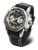 Herrenarmbanduhr mit schwarzem Lederband, silbernem Gehäuse und dunklem Zifferblatt