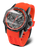 Herrenarmbanduhr mit schwarzem Gehäuse und rotem Silikonband, grauem Zifferblatt