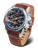 Herrenarmbanduhr Vostok Europe mit braunem Lederarmband, blauem Lünette, schwarzem Zifferblatt
