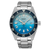 Herrenuhr mit blauem Zifferblatt, drehbarer Lünettenring und Edelstahlarmband
