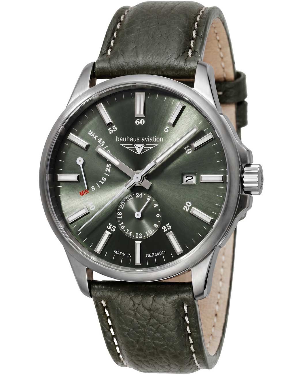 Bauhaus Aviation 2860-4 Herrenuhr Grün • Automatikwerk Miyota 9134 • Titan-Gehäuse
