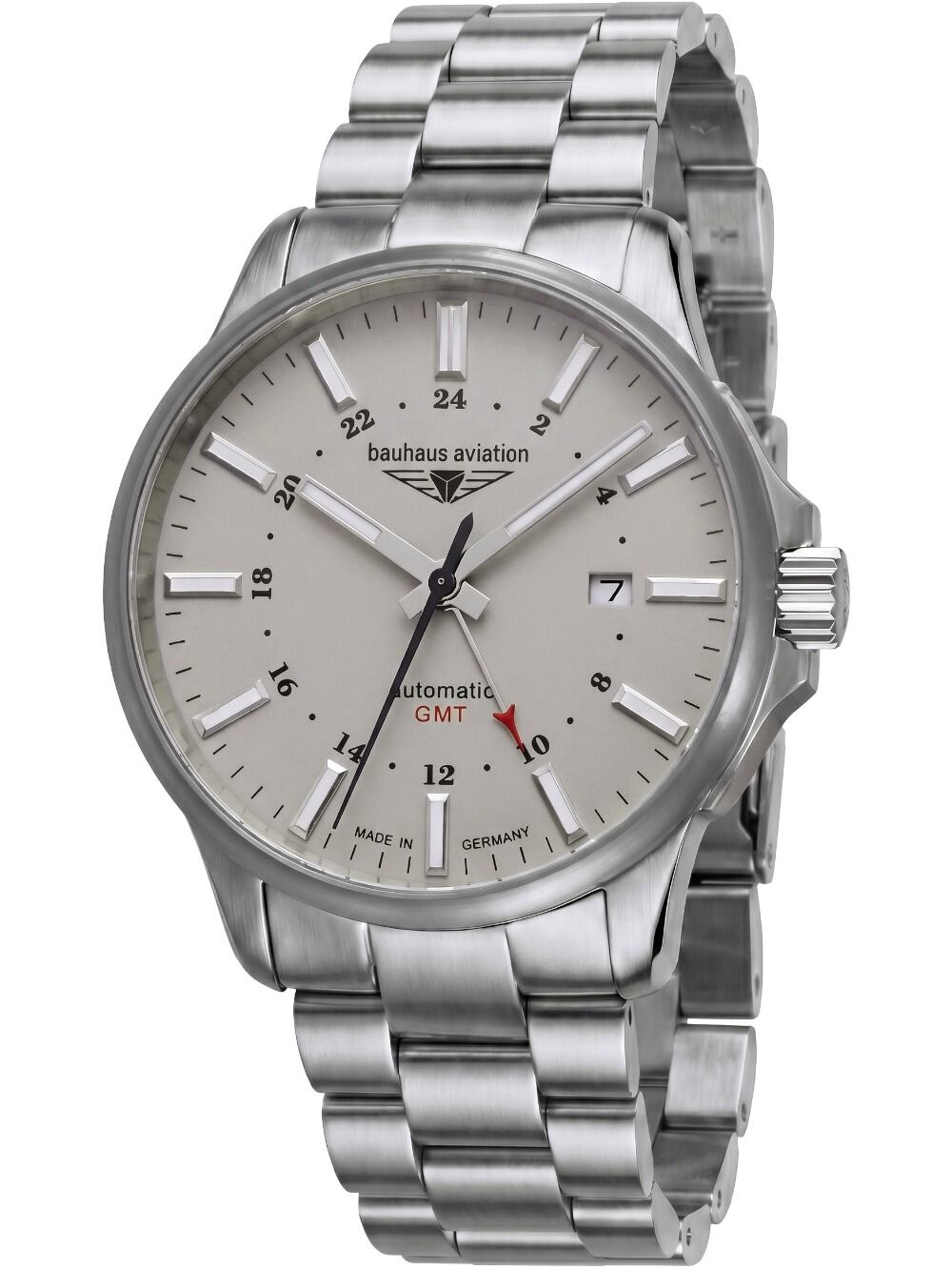 Bauhaus Aviation 2868M-5 Herren Automatik-Armbanduhr • Titan-GMT • Saphirglas