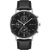 Bering Classic Herrenuhr mit schwarzem Lederarmband, silbernem Gehäuse und schwarzem Zifferblatt