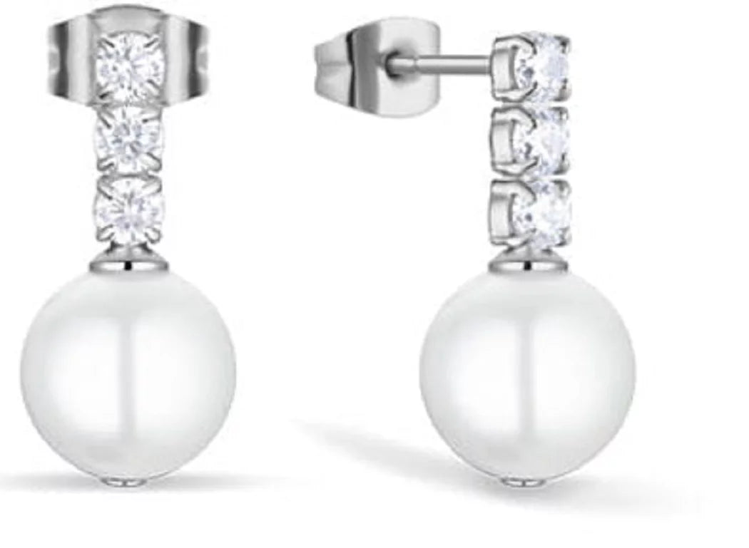 Arctic Pearls Silber Glänzende Edelstahl Ohrstecker mit Zirkonia Perlen - BERING Modell: 756-17-05