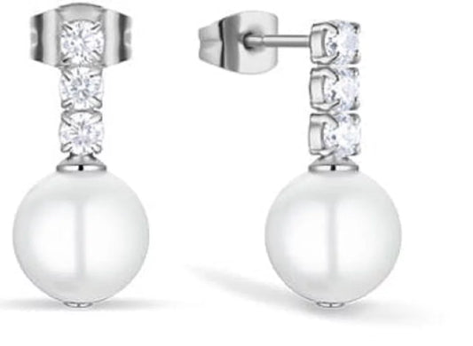 Arctic Pearls Silber Glänzende Edelstahl Ohrstecker mit Zirkonia Perlen - BERING Modell: 756-17-05