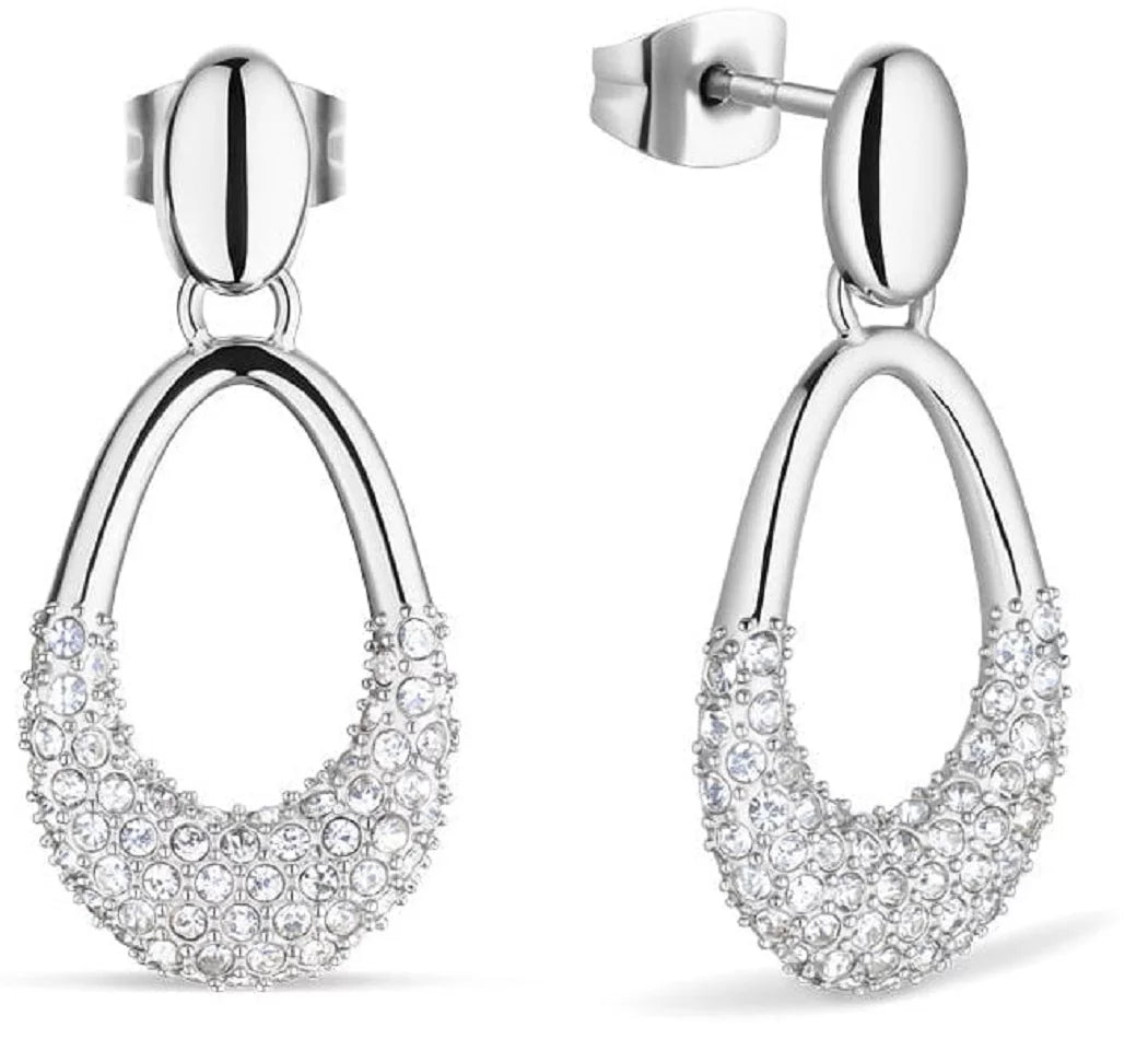 Arctic Pavé Ohrringe 757-17-05: Elegante silberne Tropfen mit funkelnden Kristallen - BERING Modell: 757-17-05
