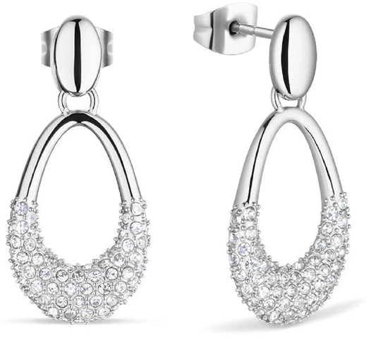 Arctic Pavé Ohrringe 757-17-05: Elegante silberne Tropfen mit funkelnden Kristallen - BERING Modell: 757-17-05