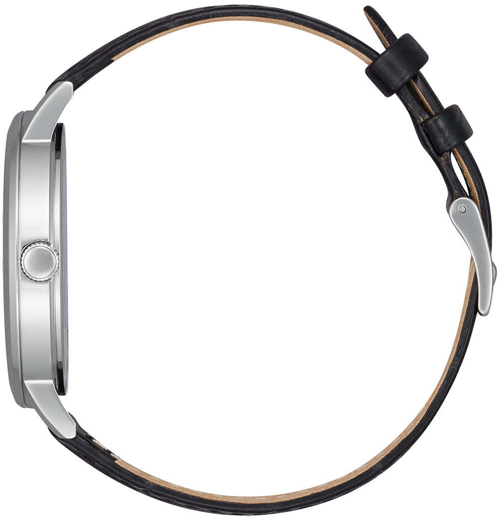 Citizen BI5070-06A Herrenuhr • Weißes Zifferblatt mit Datum • Schwarzes Echtlederarmband