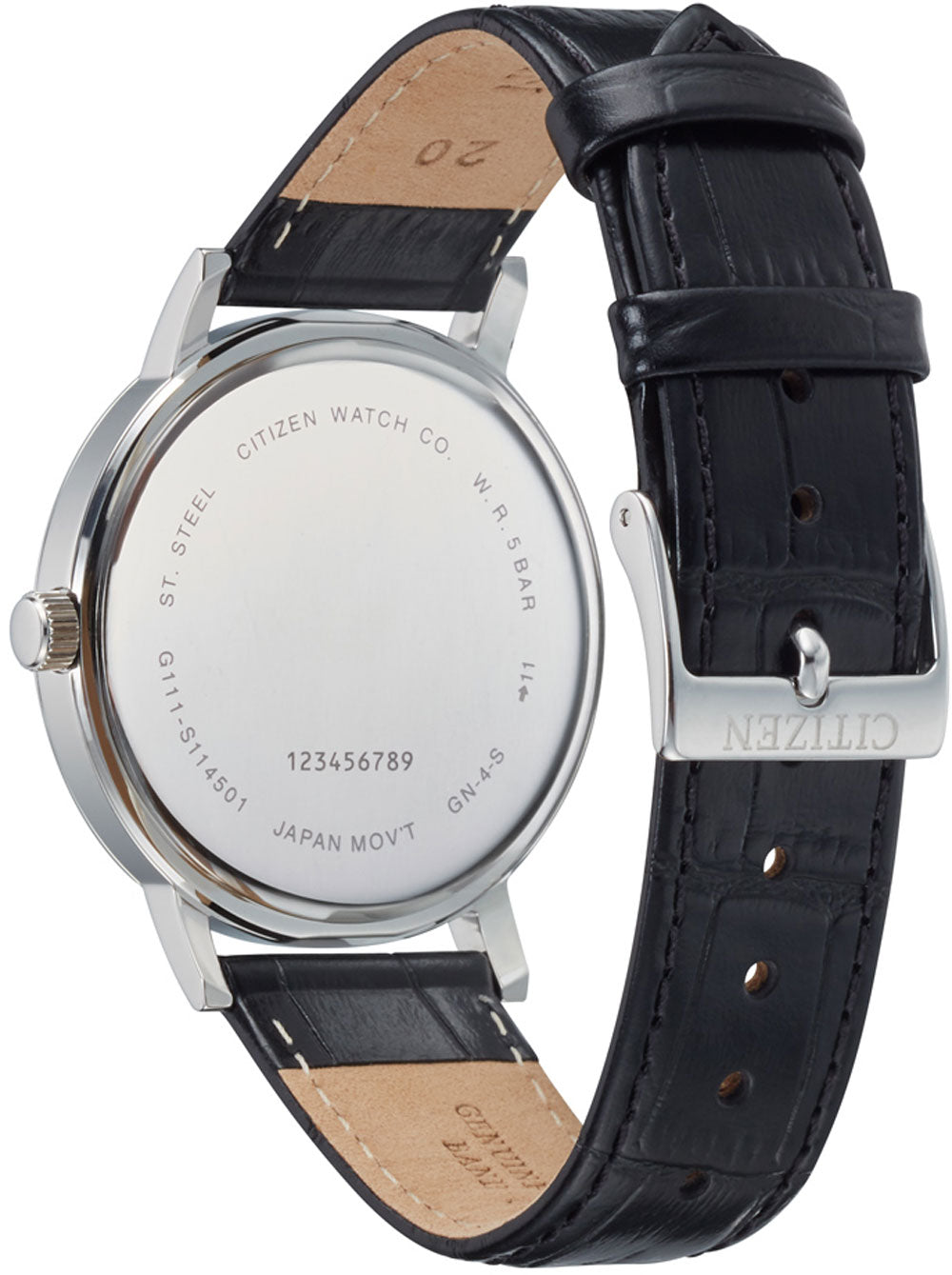 Citizen BI5070-06A Herrenuhr • Weißes Zifferblatt mit Datum • Schwarzes Echtlederarmband