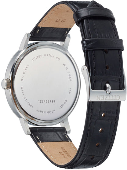 Citizen BI5070-06A Herrenuhr • Weißes Zifferblatt mit Datum • Schwarzes Echtlederarmband
