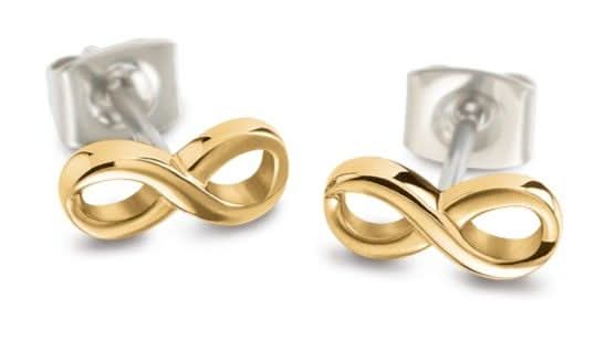Ohrringe mit Unendlichkeit-Design, goldfarbene Doppel-Schleife mit Stecker