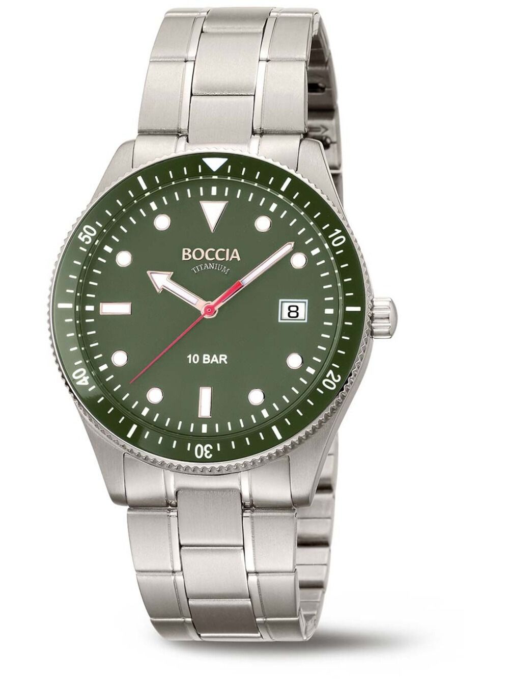 Boccia Titanium 3664-05 Herren Armbanduhr Grün • Drehbare Taucher-Lünette • Mineralglas