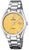Herrenarmbanduhr mit silbernem Edelstahlband, gelbem Zifferblatt, römischen Ziffern und Datumsanzeige 30