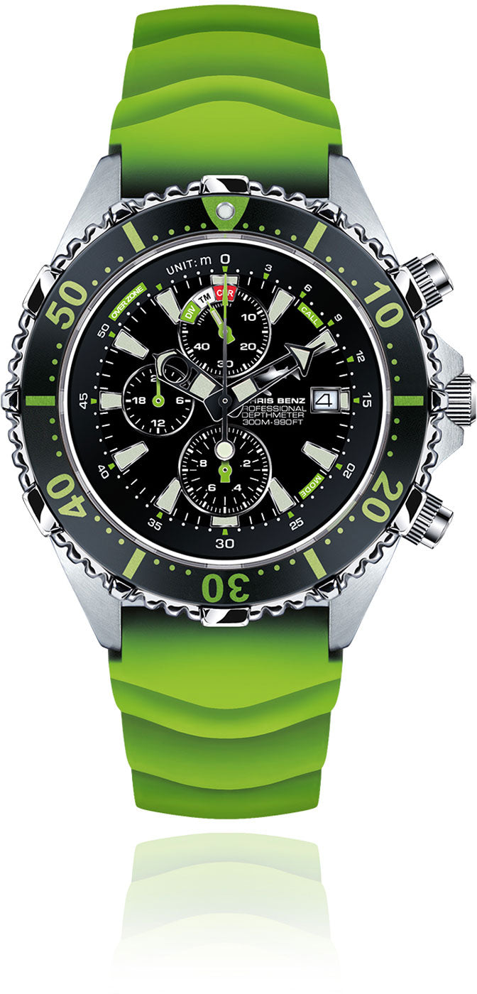 Chris Benz DEPTHMETER Chronograph 300M CB-C300-G-KBG Herren Uhr • 300m Hai-Proof • Saphirglas
