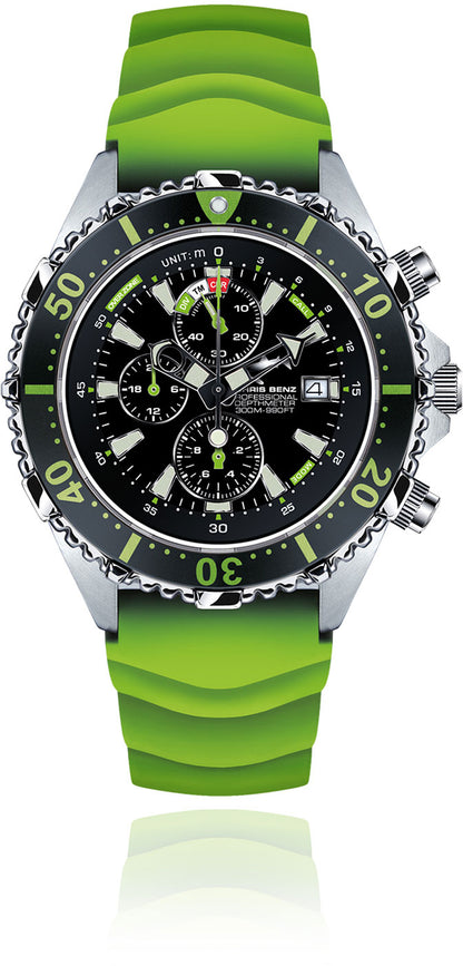 Chris Benz DEPTHMETER Chronograph 300M CB-C300-G-KBG Herren Uhr • 300m Hai-Proof • Saphirglas