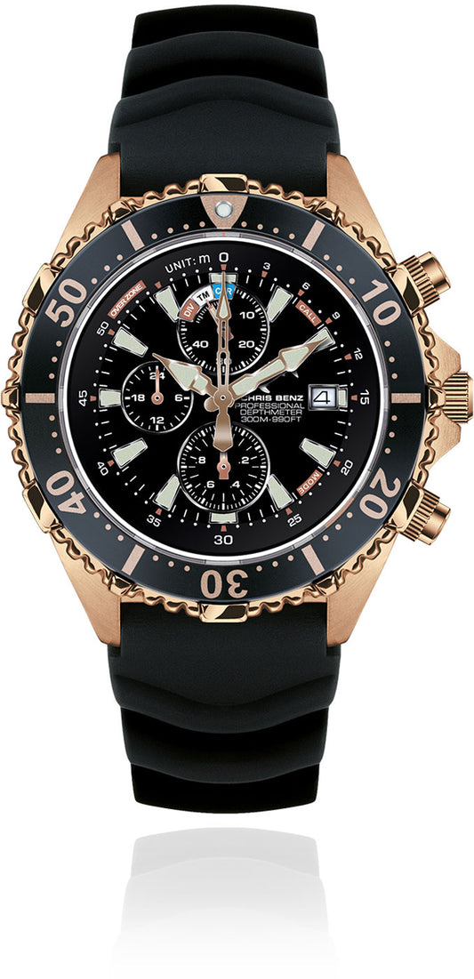 Chris Benz DEPTHMETER Chronograph 300M CB-C300X-C-KBS Men's Watch • Quartz Movement • Sapphire Glass