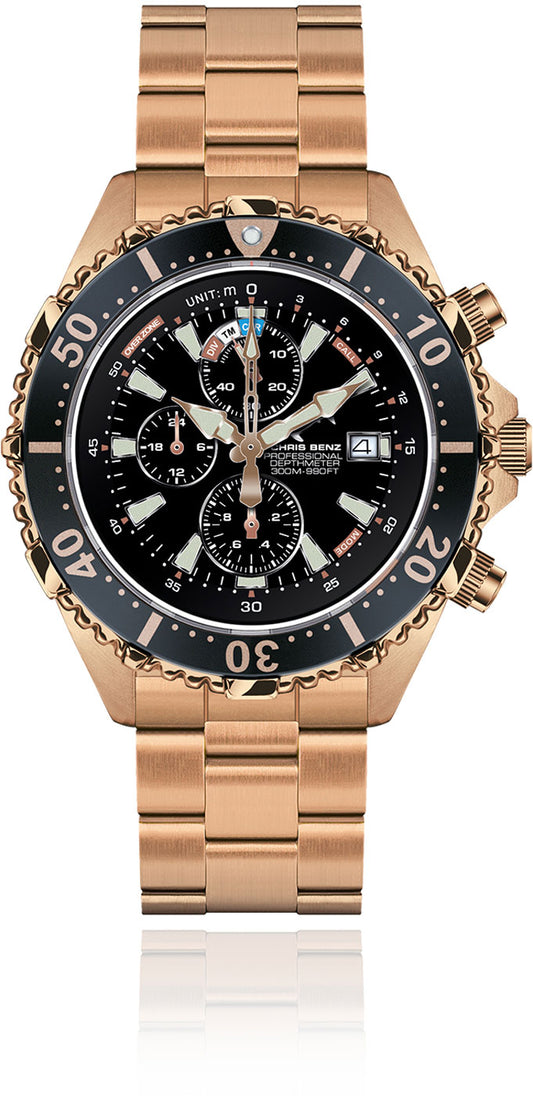 Chris Benz DEPTHMETER Chronograph 300M CB-C300X-C-MBC Men's Watch • Shark Proof • Analog Depth Gauge