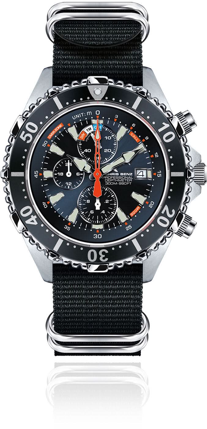 Chris Benz Depthmeter Chronograph 300M CB-C300X-NB-NBS Herrenuhr • 300m Wasserdicht • Saphirglas