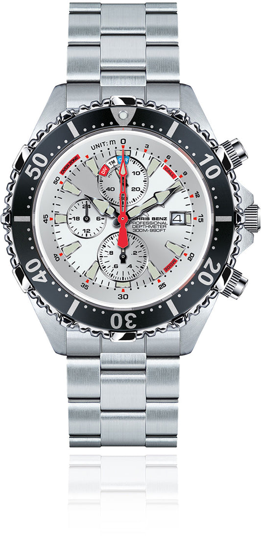 Chris Benz DEPTHMETER CHRONOGRAPH 300M CB-C300X-SI-MB Unisex Watch • Quartz Movement • Sapphire Crystal