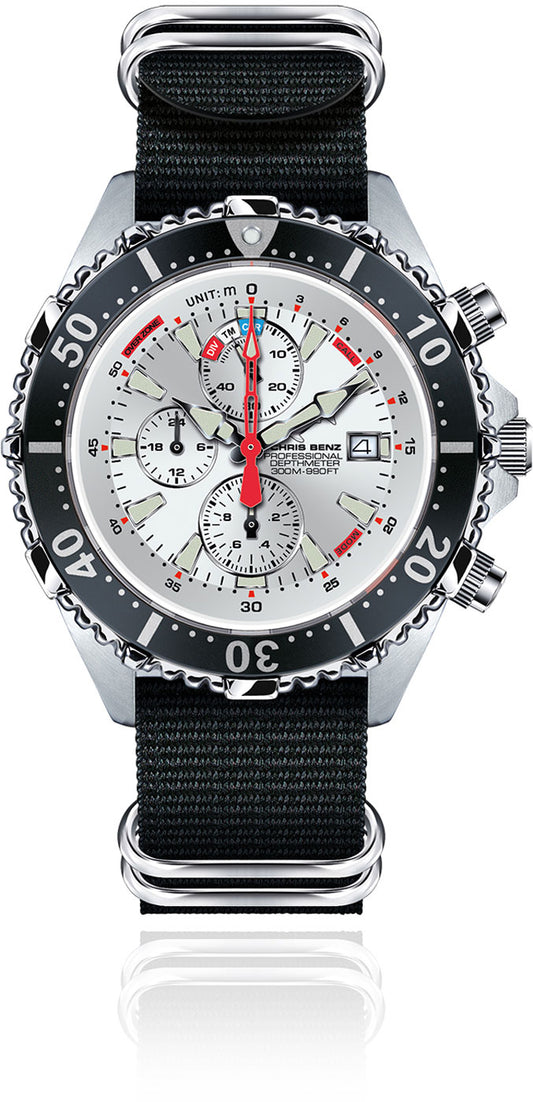Chris Benz DEPTHMETER Chronograph 300M CB-C300X-SI-NBS Men's Watch • Shark Proof • Sapphire Crystal