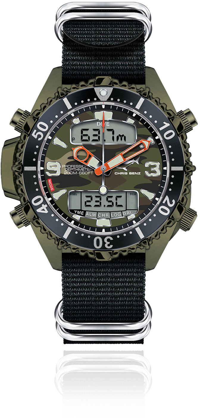 Chris Benz DEPTHMETER DIGITAL 200M LIMITED EDITION CB-D200X-C-NBS Uhr • Hai-Proof • Saphirglas