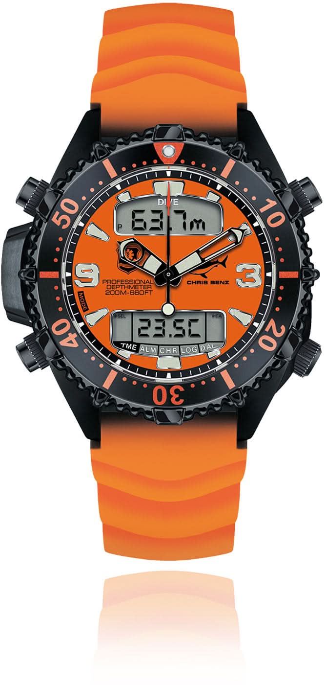 Chris Benz Depthmeter Digital 200M CB-D200X-RS-KBO Herrenuhr • 200m Wasserdicht • Saphirglas
