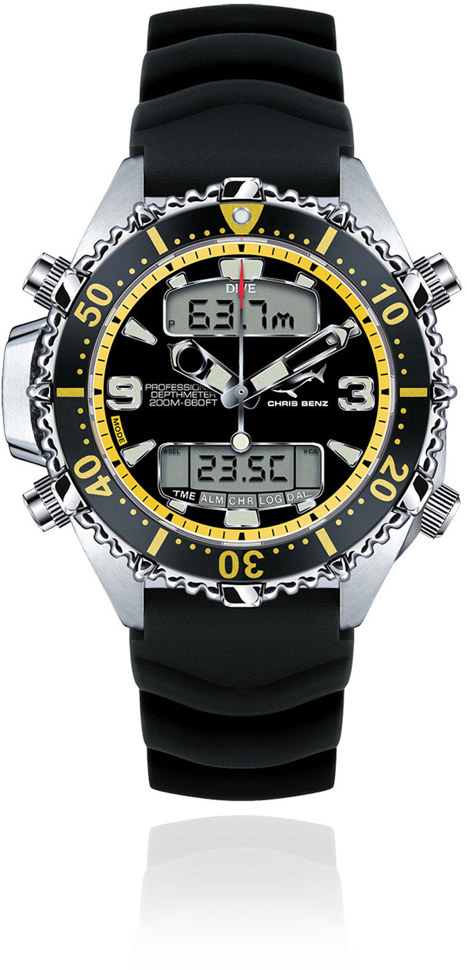 Chirs Benz CB-D200X-Y-KBS Herrenuhr Taucheruhr- Serie: Depthmeter Digital 200 M