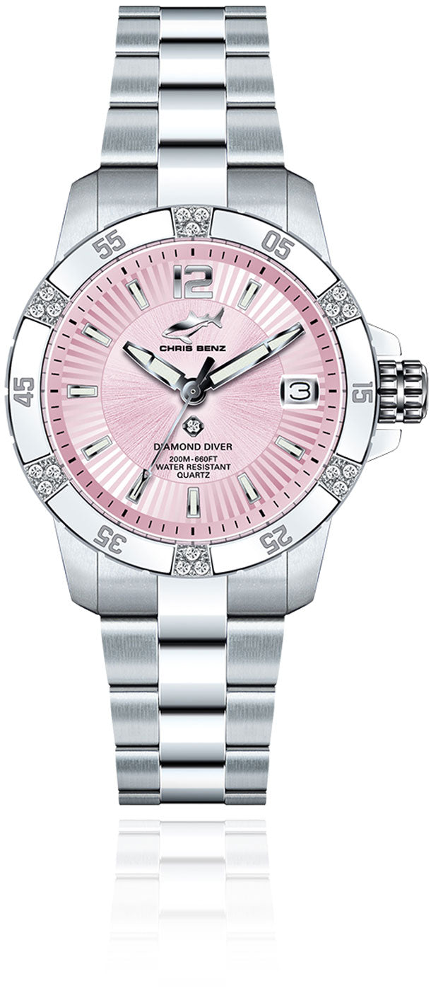 Chris Benz Diamond Diver CB-DD200-R-MBO Damen Uhr • Hai-Proof • Saphirglas