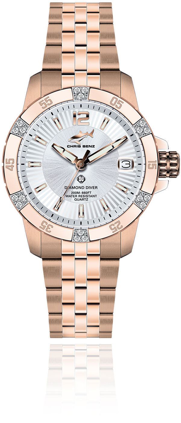 Rock Beach" Damenuhr Taucheruhr - Serie: Stars & Diamonds Diamond Diver - Chris Benz Modell: CB-DD200-SIR-MBJ