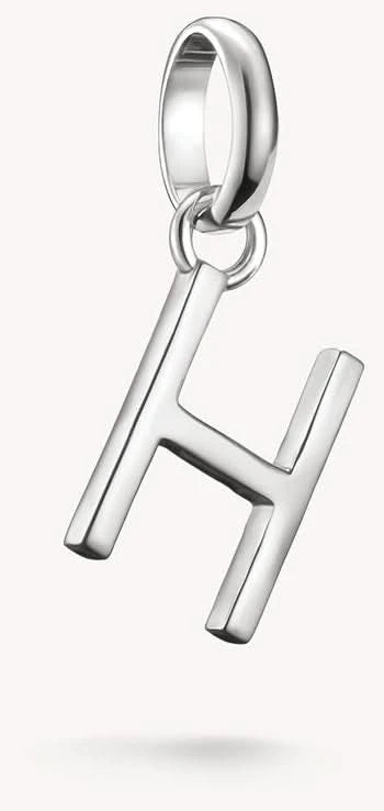 Silberner Buchstaben-Charm H mit Öse und polierter Metalloberfläche