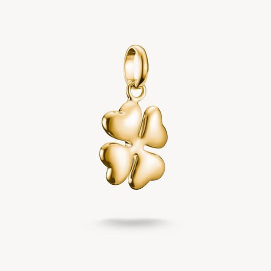 Charm-Anhänger mit 3D-Glückskleeblatt, goldvergoldet, mit Öse zum Anbringen