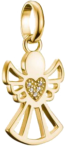 Vergoldeter Engel-Charm-Anhänger mit Herzgravur und kleinen Zirkonia in der Mitte