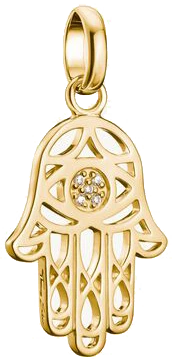 Vergoldeter Hamsa-Charm aus Silber mit weißen Edelsteinen
