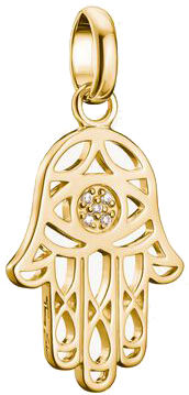 Thomas Sabo Charm-Anhänger, Hamsa, mit weißen Edelsteinen, aus Silber, vergoldet