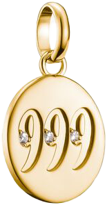 Thomas Sabo Charm-Anhänger, Engelszahlen 999, mit weißen Edelsteinen, aus Silber, vergoldet