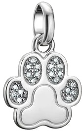 Silberner Pfoten-Charm-Anhänger mit weißen Edelsteinen und Öse