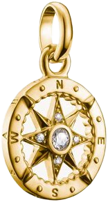 Thomas Sabo Charm-Anhänger, Kompass mit Sternen und weißem Edelstein, aus Silber, vergoldet