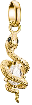 Thomas Sabo Charm-Anhänger, Schlange mit weißem Edelstein, aus Silber, vergoldet