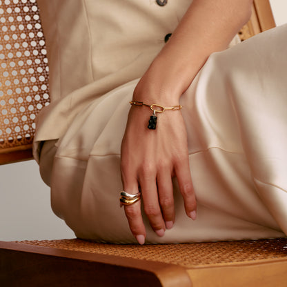 Thomas Sabo Charm-Anhänger, Goldbär aus Glas, in schwarz, aus Silber