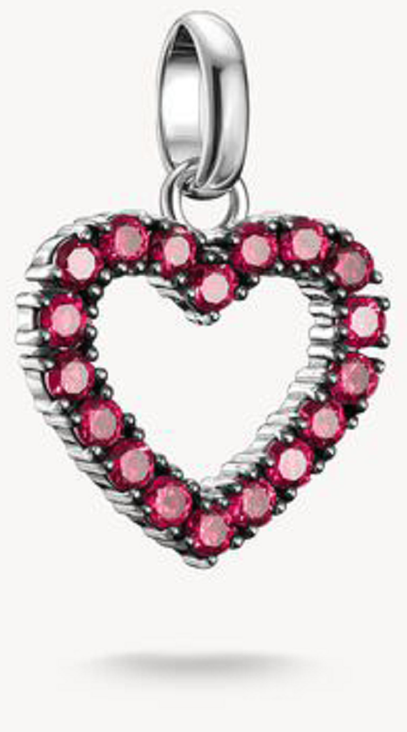 Charm pendant, heart with purple gemstones set in silver - Thomas Sabo Model: CC1237-639-10