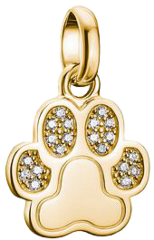 Charm-Anhänger, Pfote mit weißen Edelsteinen, aus Silber, vergoldet - Thomas Sabo Modell: CC1259-414-14