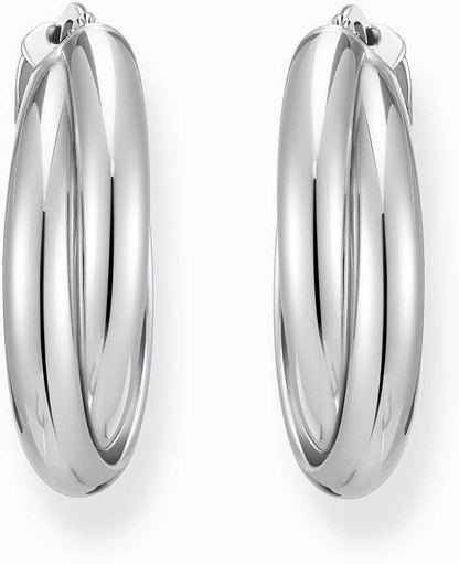 Silberfarbene große Kreolen, in verschlungenem, von den 90s inspiriertem Design - Thomas Sabo Modell: CR732-051-14