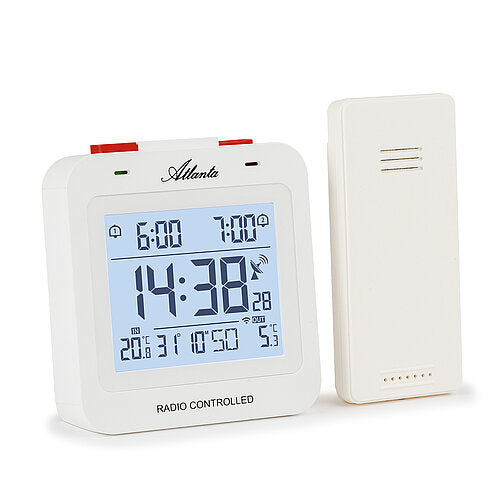 Funk-Wecker in Weiß mit großem LCD-Display und Temperaturanzeige