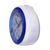 Wecker mit rundem weißem Gehäuse und blauem Frontrahmen