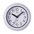 Weiße Wanduhr mit schwarzen arabischen Ziffern und Uhrzeigern, runde Form