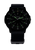 Herrenuhr mit schwarzem Zifferblatt, leuchtenden grünen Markierungen und schwarzem Armband
