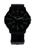 Herrenuhr mit schwarzem Zifferblatt und schwarzem Armband, seitliche Ansicht
