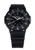 Herrenuhr im Detail, schwarzes Armband und dunkles Zifferblatt